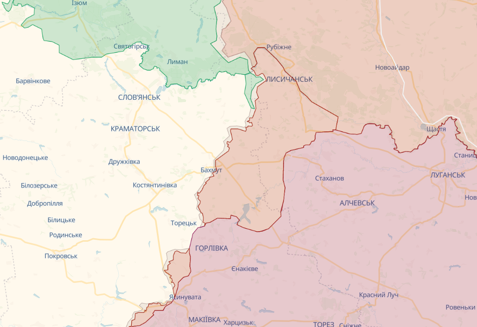 Бахмут на карте Украины