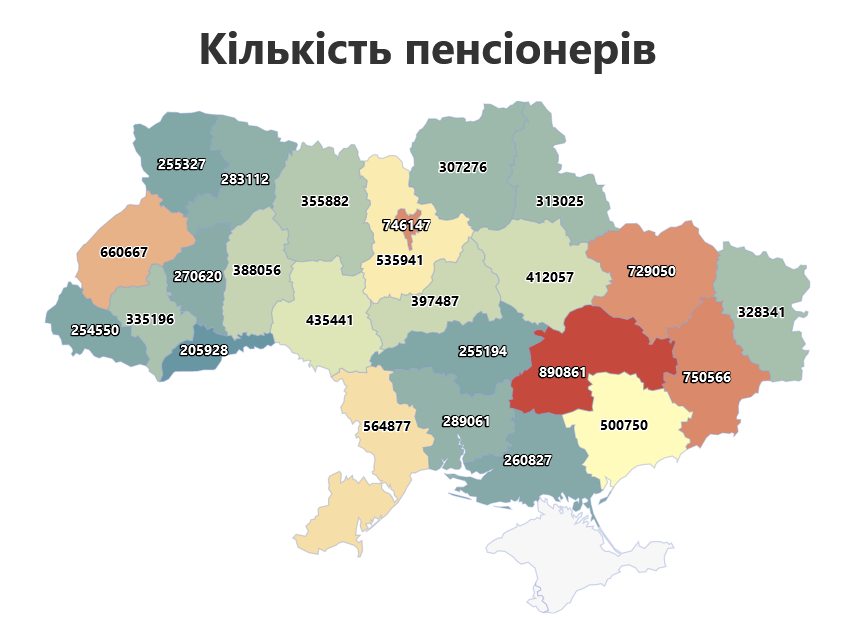Скільки пенсіонерів живе у кожному регіоні України