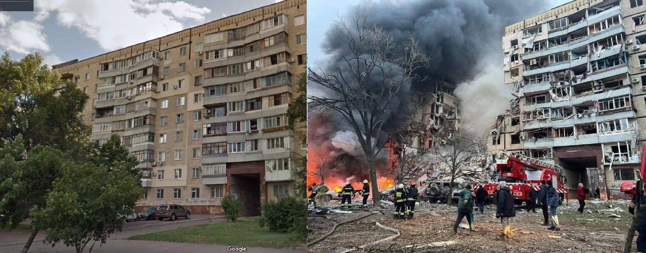 Разрушенный российской ракетой дом в Днепре