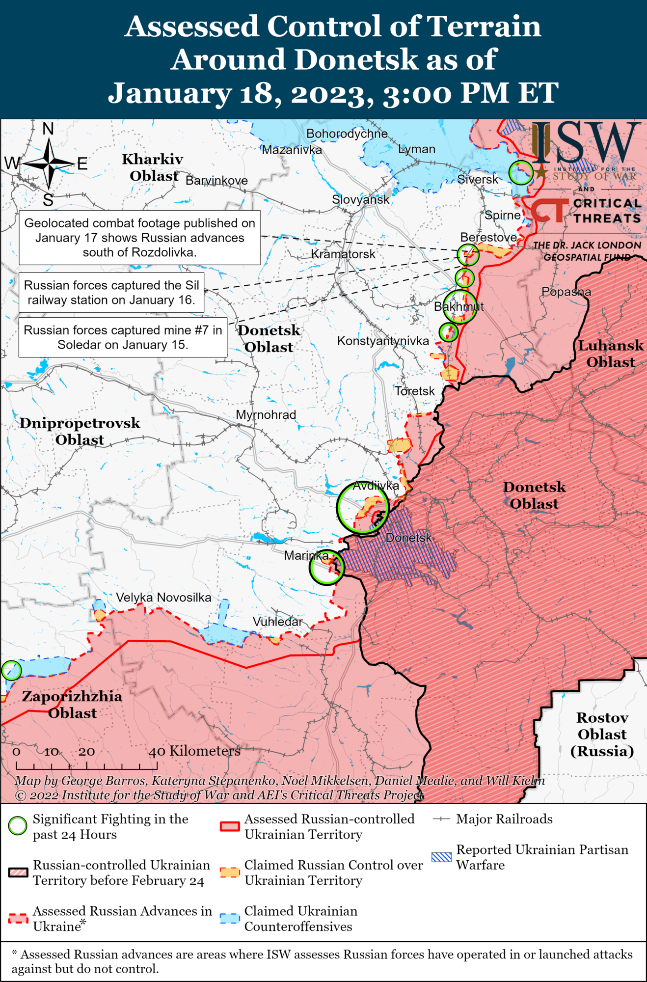 Війська РФ ведуть наступи в районах Соледара, Бахмута і Авдіївки: аналіз бойових дій від ISW