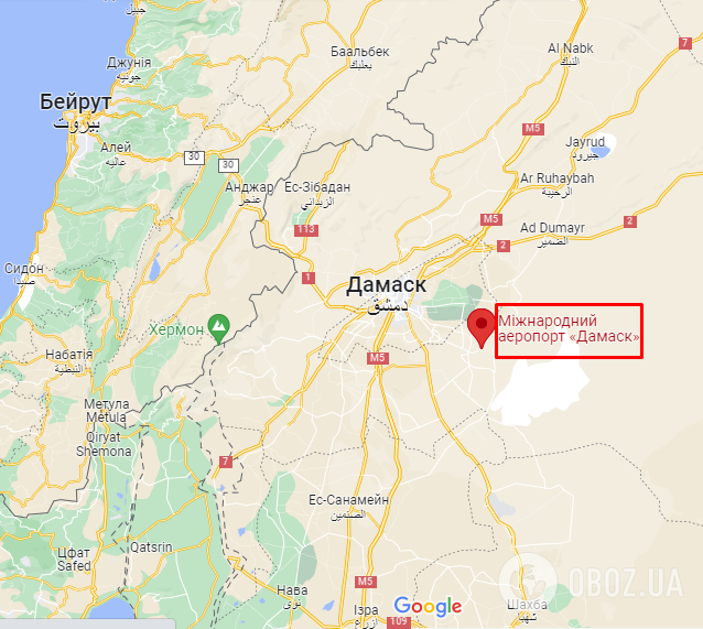 Аэропорт Дамаска на карте