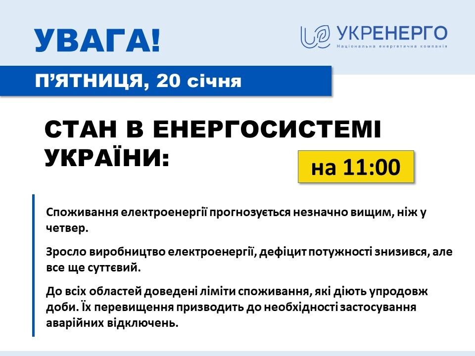 В Україні знизився дефіцит потужності в енергомережі, але відключення продовжуються