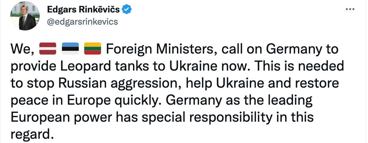 ''Несет особую ответственность'': страны Балтии призвали Германию дать танки Украине