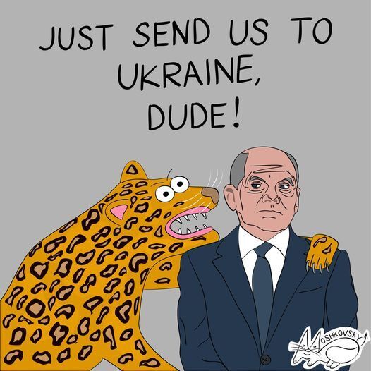 "Просто отправь нас в Украину, чувак": в сети распространяются карикатуры о Шольце и Leopard
