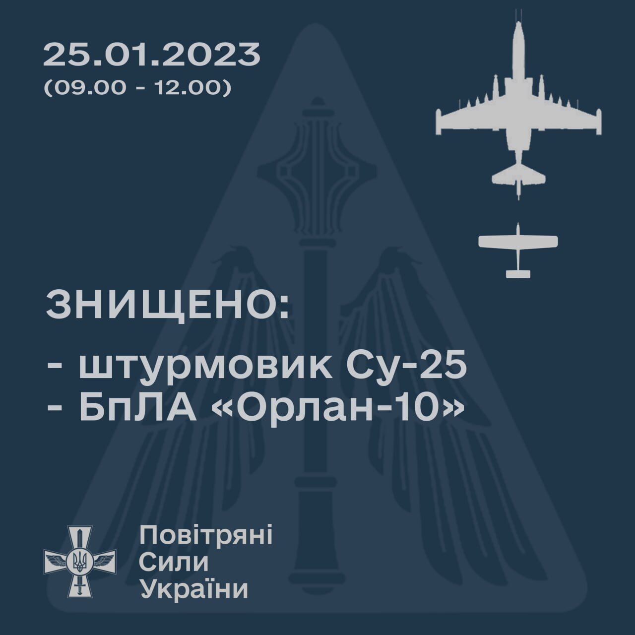 ЗСУ на cході знищили російський штурмовик Су-25 і БПЛА ''Орлан-10