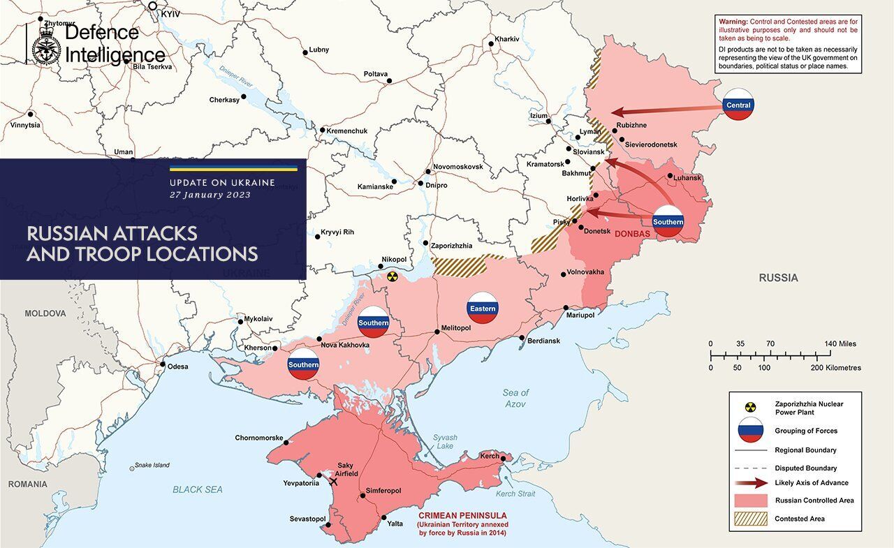 В разведке Британии показали обновленную карту боевых действий в Украине: оккупанты наступают с трех направлений