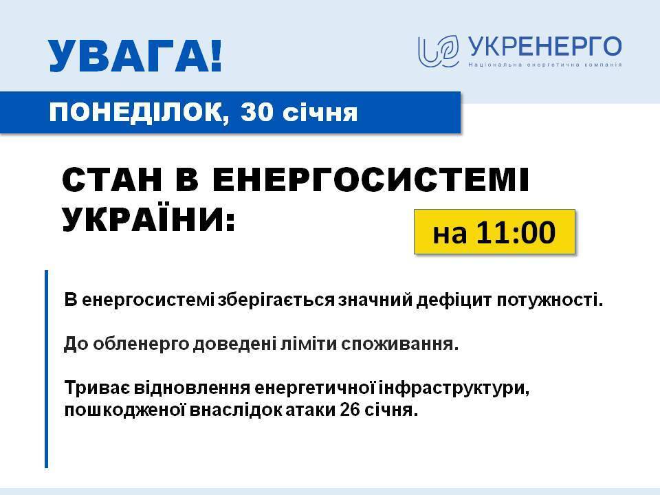 В енергосистемі України утворився значний дефіцит потужності