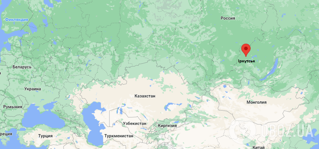 Іркутськ на карті Росії