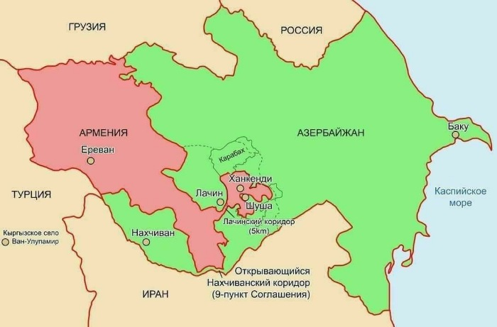 Вірменія, Азербайджан і Карабах на карті