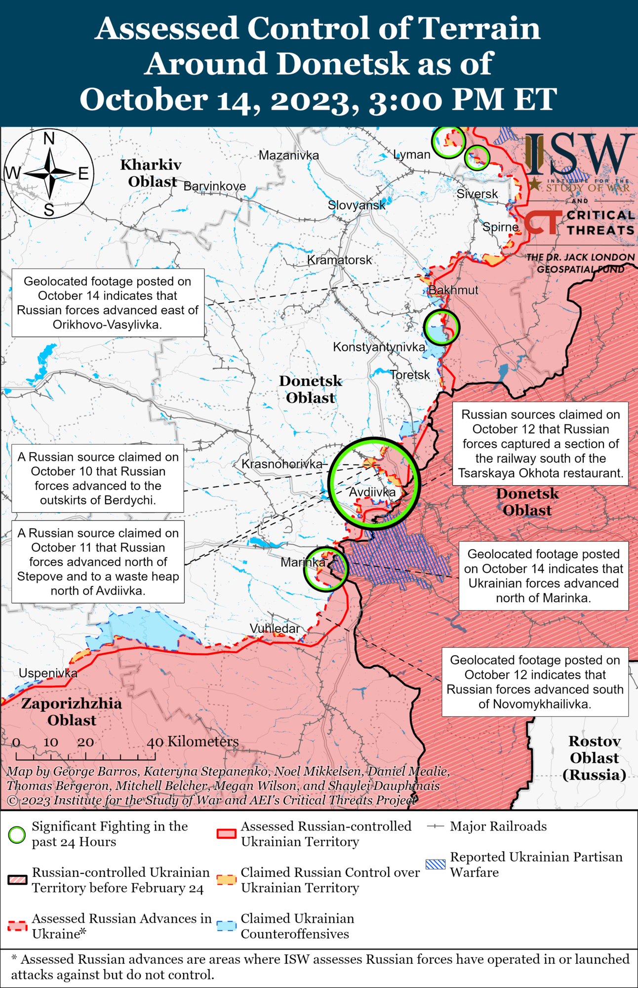 ЗСУ просунулися на північ від Мар’їнки, війська РФ зіткнулися з опором біля Авдіївки – ISW