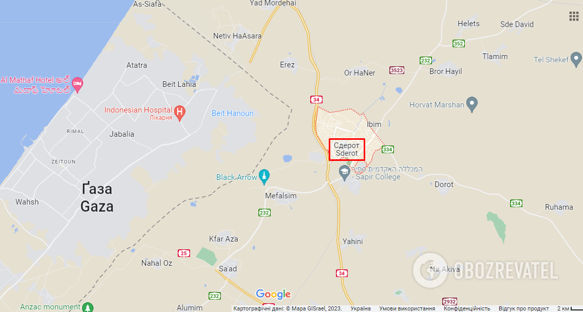 Сдерот (Израиль) на карте
