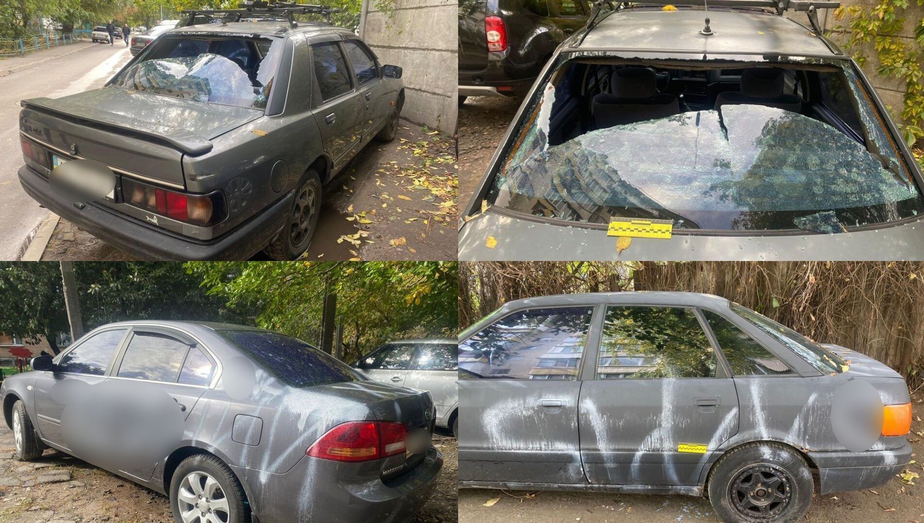 У Києві встановили хуліганів, які через зауваження пошкодили та розмалювали вісім машин на Оболоні. Фото