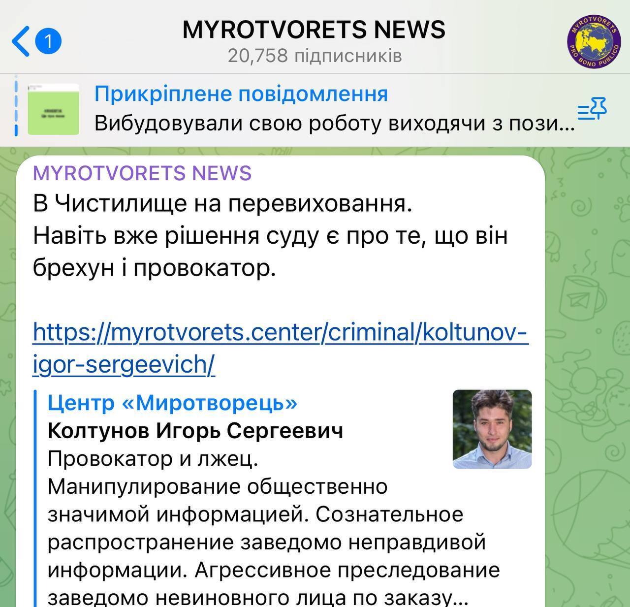 Провокатор і брехун: Ігоря Колтунова відправили в "Чистилище" сайту "Миротворець"