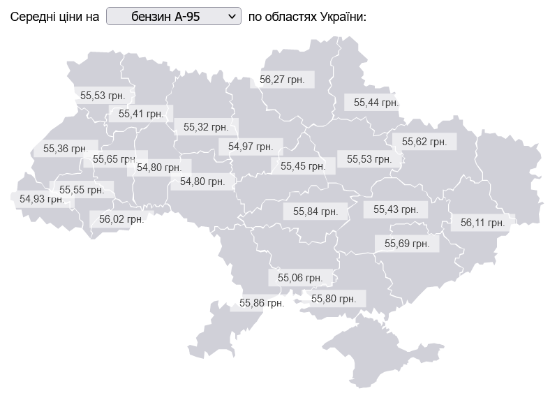 Скільки коштує бензин А-95 у регіонах України