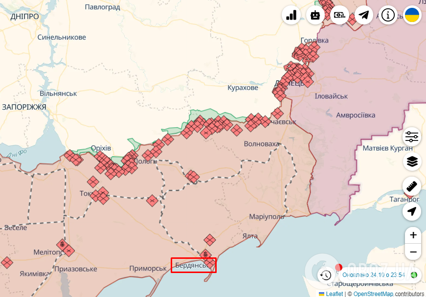 Оккупированный Бердянск на карте