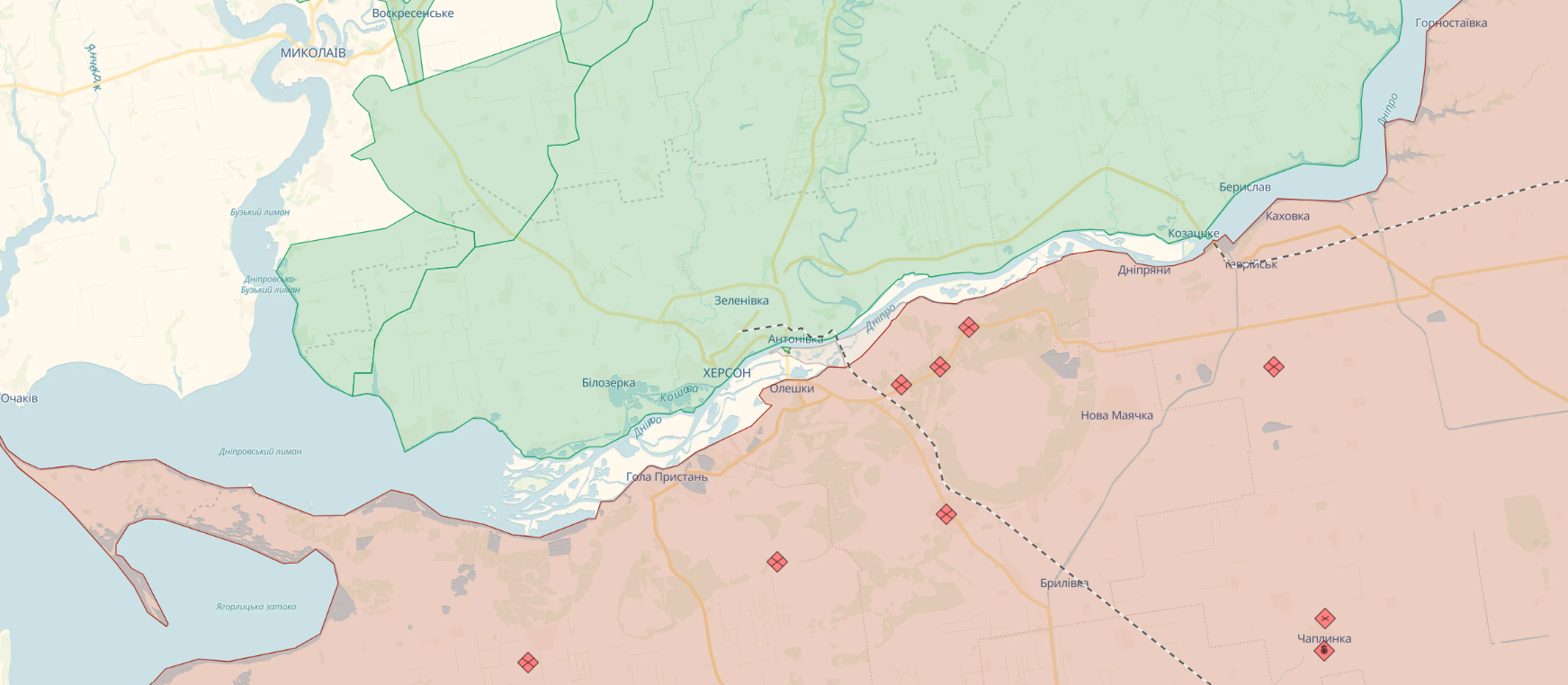 В Херсонской области активизировались бои на берегах нижнего течения Днепра: разведка Британии оценила ситуацию. Карта