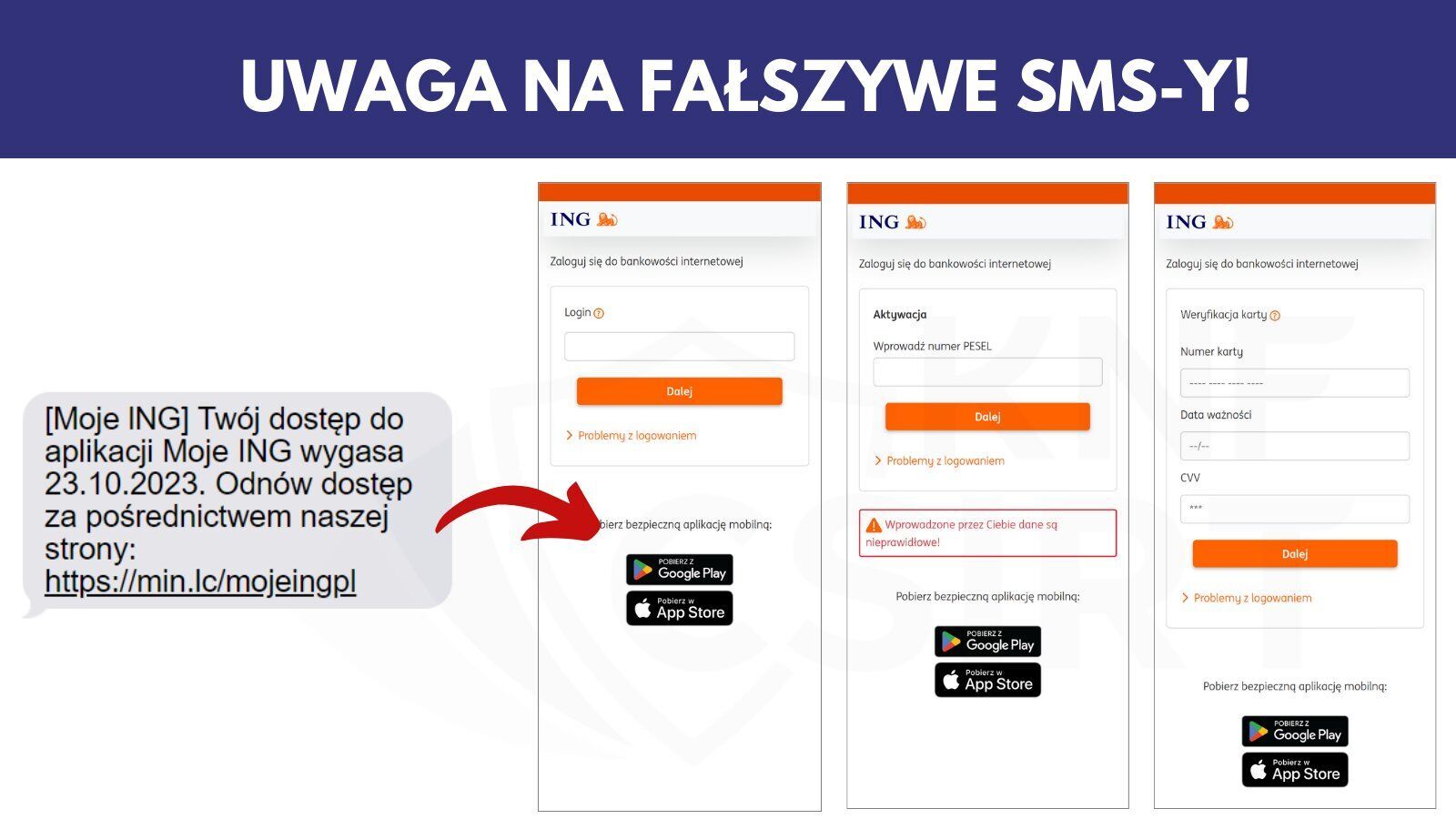 Как выглядят SMS и фальшивый сайт