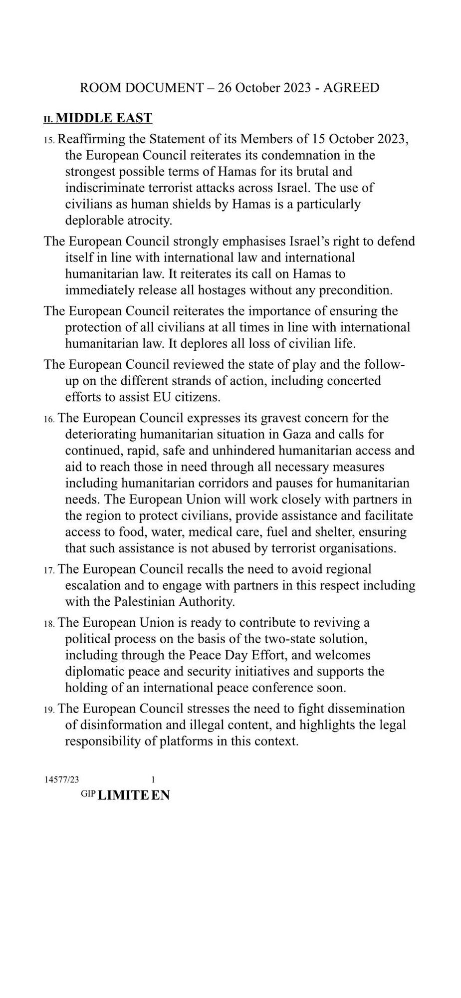 Европейский совет осудил ХАМАС, но настаивает на гуманитарной помощи для сектора Газа – документ