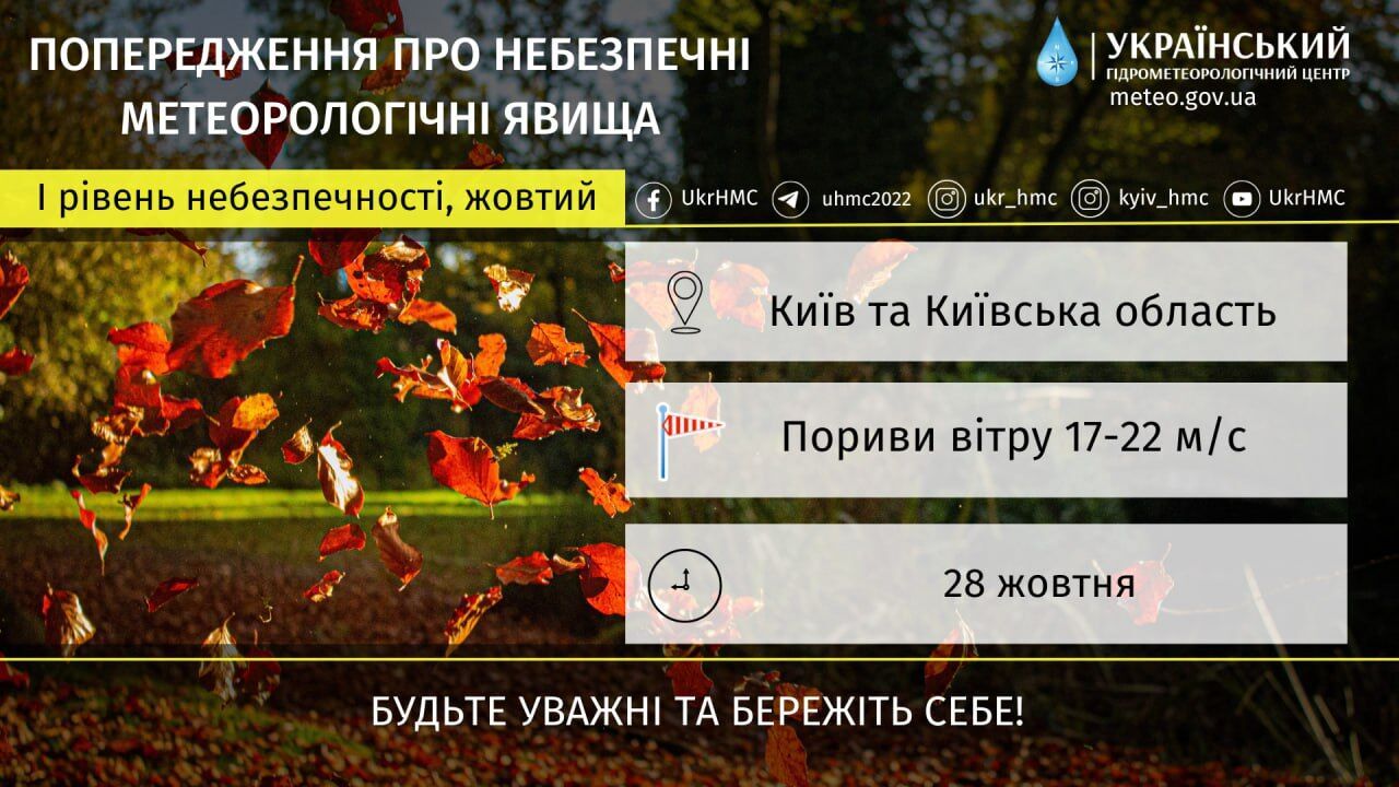 Дождь и порывы ветра: подробный прогноз погоды по Киевской области на 28 октября.