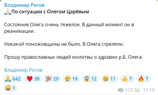 Не подрезали, а стреляли: Рогов выдал новую версию ЧП с Царевым и заверил, что тот в реанимации