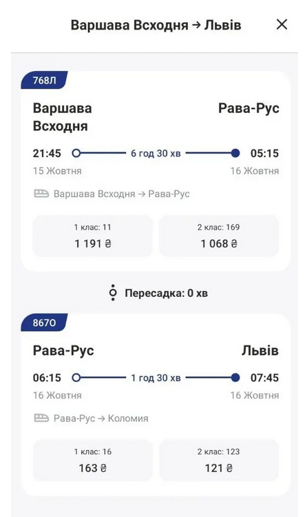 Сколько стоят билеты из Варшавы во Львов