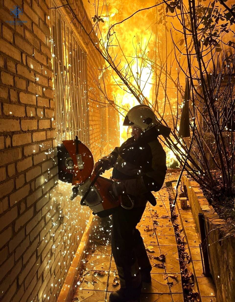 В Киевской области бойцы ГСЧС спасли двух пенсионеров, которые оказались заблокированными в горящем доме. Фото