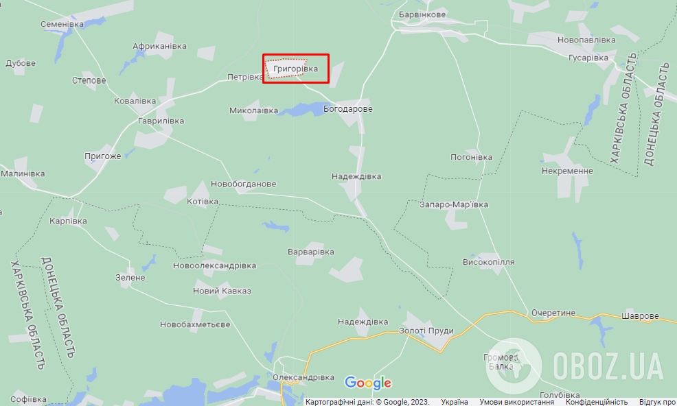 Село Григоровка на карте