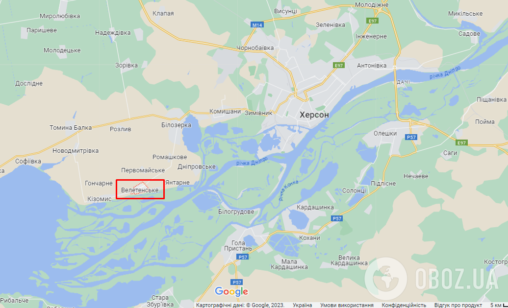 Велетенське в Білозерській селищній громаді на карті.