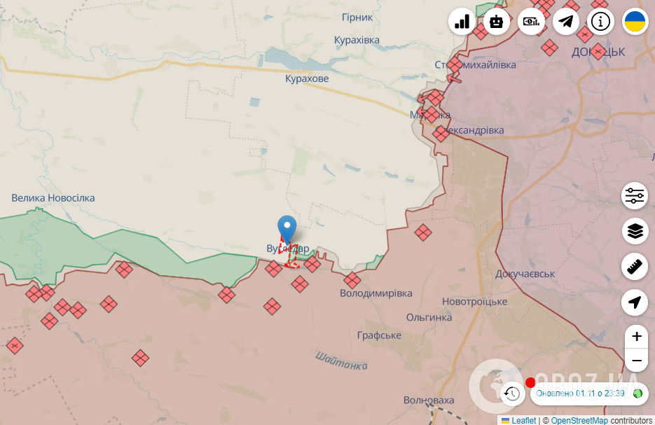 Вугледар на карті боїв