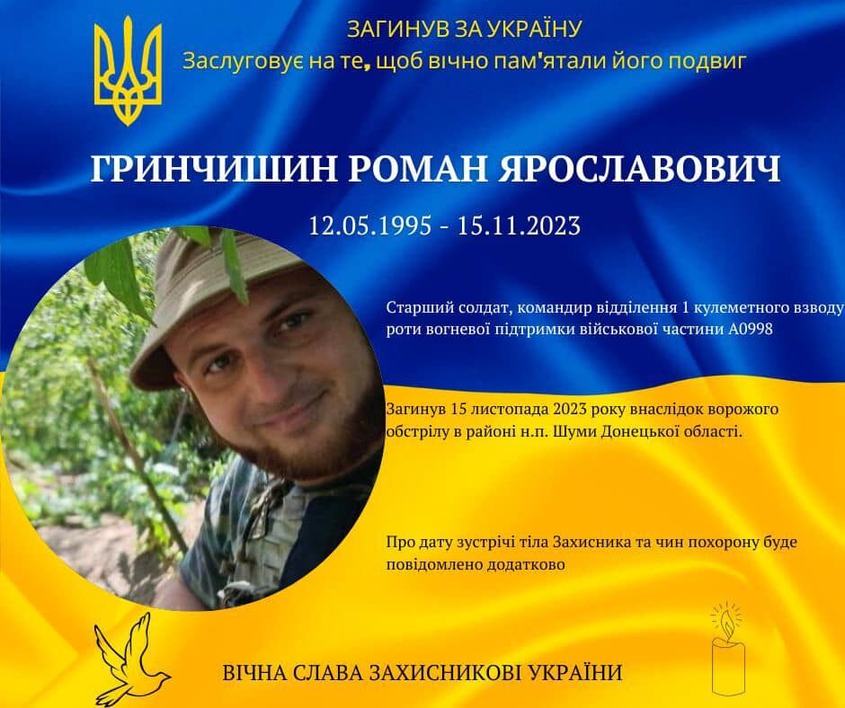 Служив командиром відділення кулеметного взводу: на Донбасі загинув Роман Гринчишин з Прикарпаття. Фото