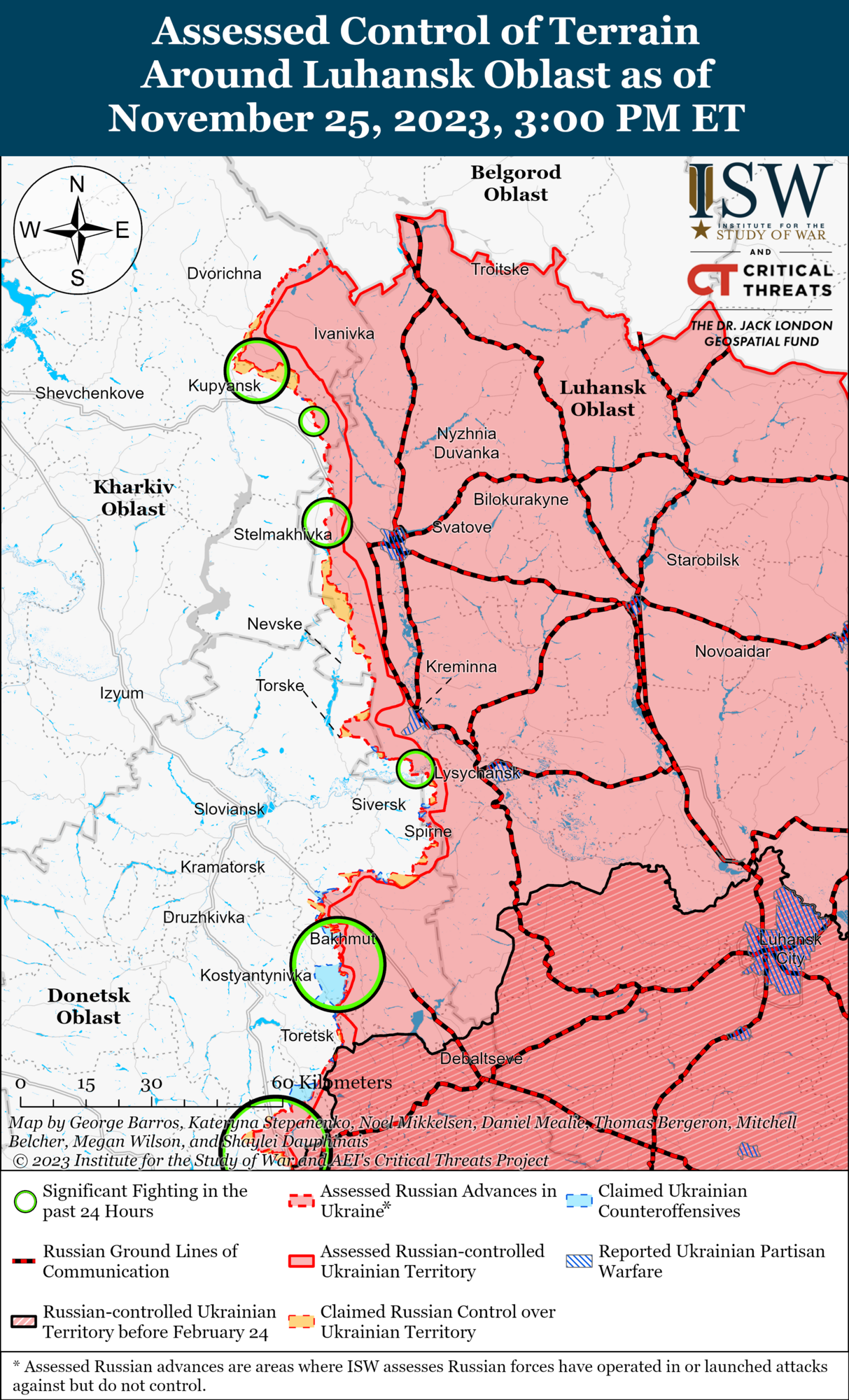 Лінія фронту на Харківщині й Луганщині. Карта.