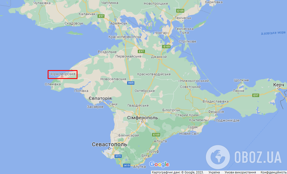 Черноморское на карте Крыма