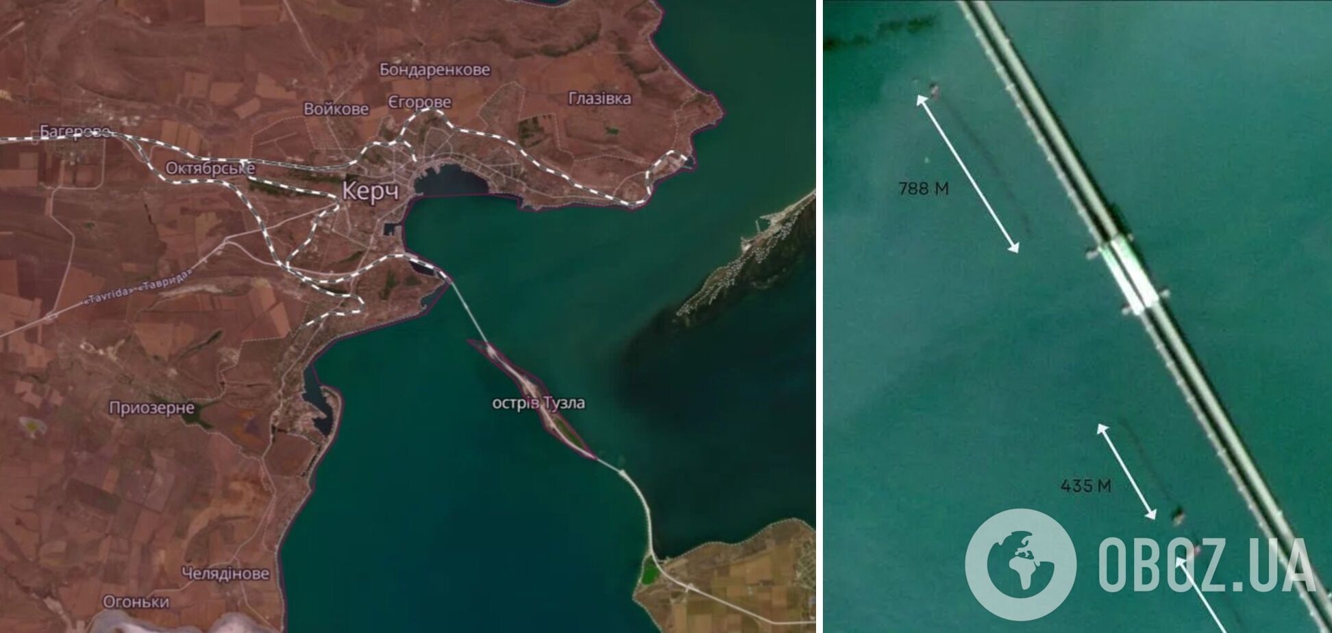 Три баржі затоплені, дві – змиті водою: нові деталі про руйнування оборонної лінії ворога біля Кримського мосту