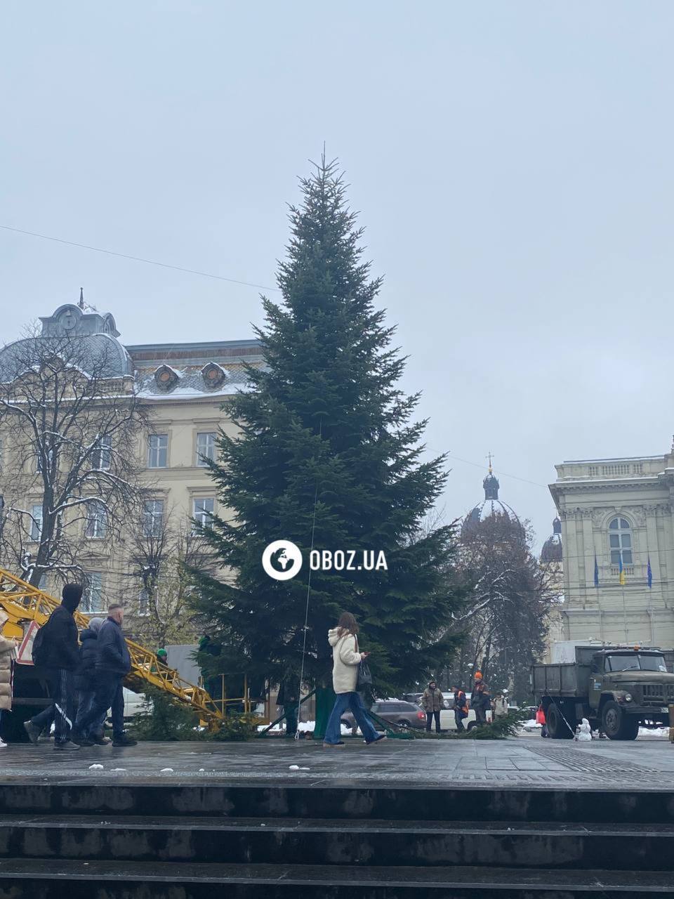 Во Львове установили новогоднюю елку: город активно готовится к Рождеству. Фоторепортаж