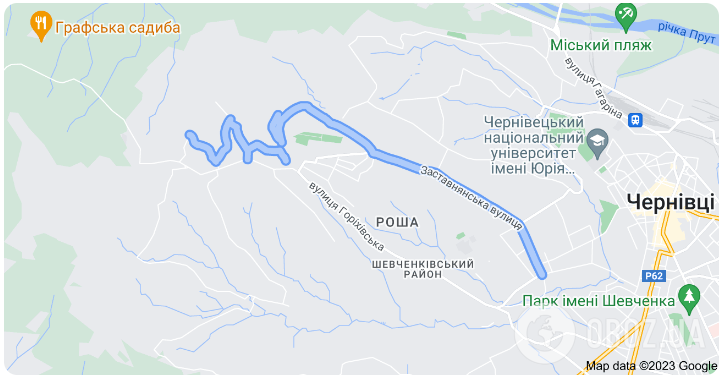 Улица Заставнянская на карте Черновцов