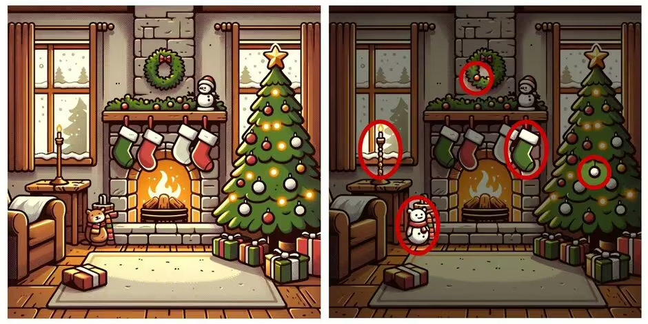 Найдите отличия за 9 секунд: запутанная рождественская головоломка