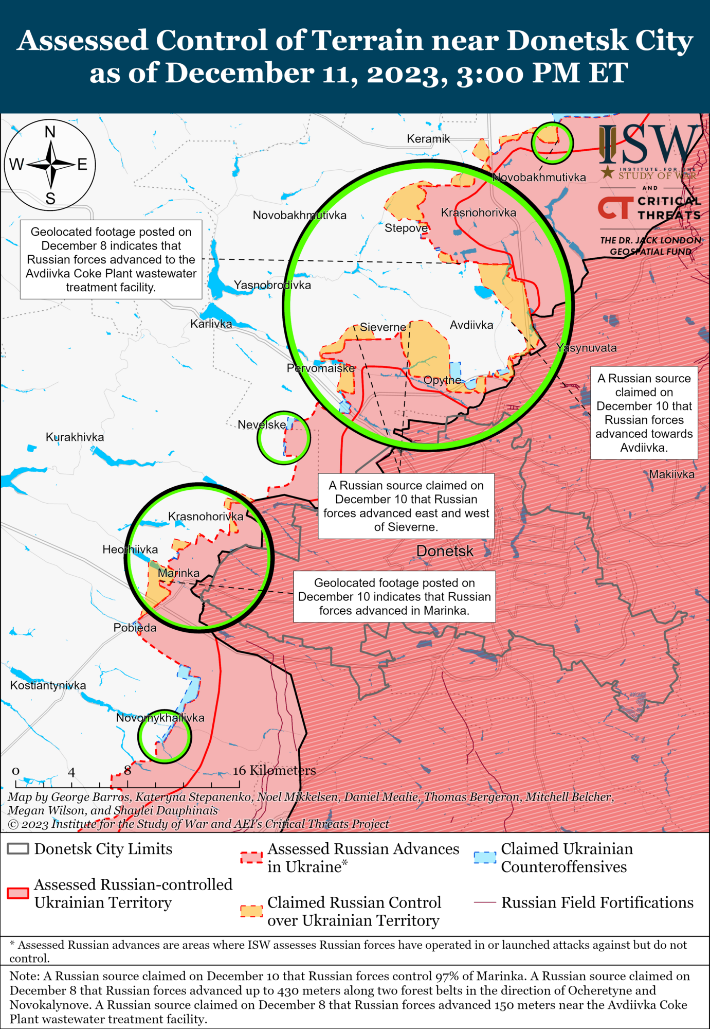 Окупанти активізували операції біля Авдіївки, ЗСУ скористалися поганою погодою для перекидання сил на Херсонщині – ISW