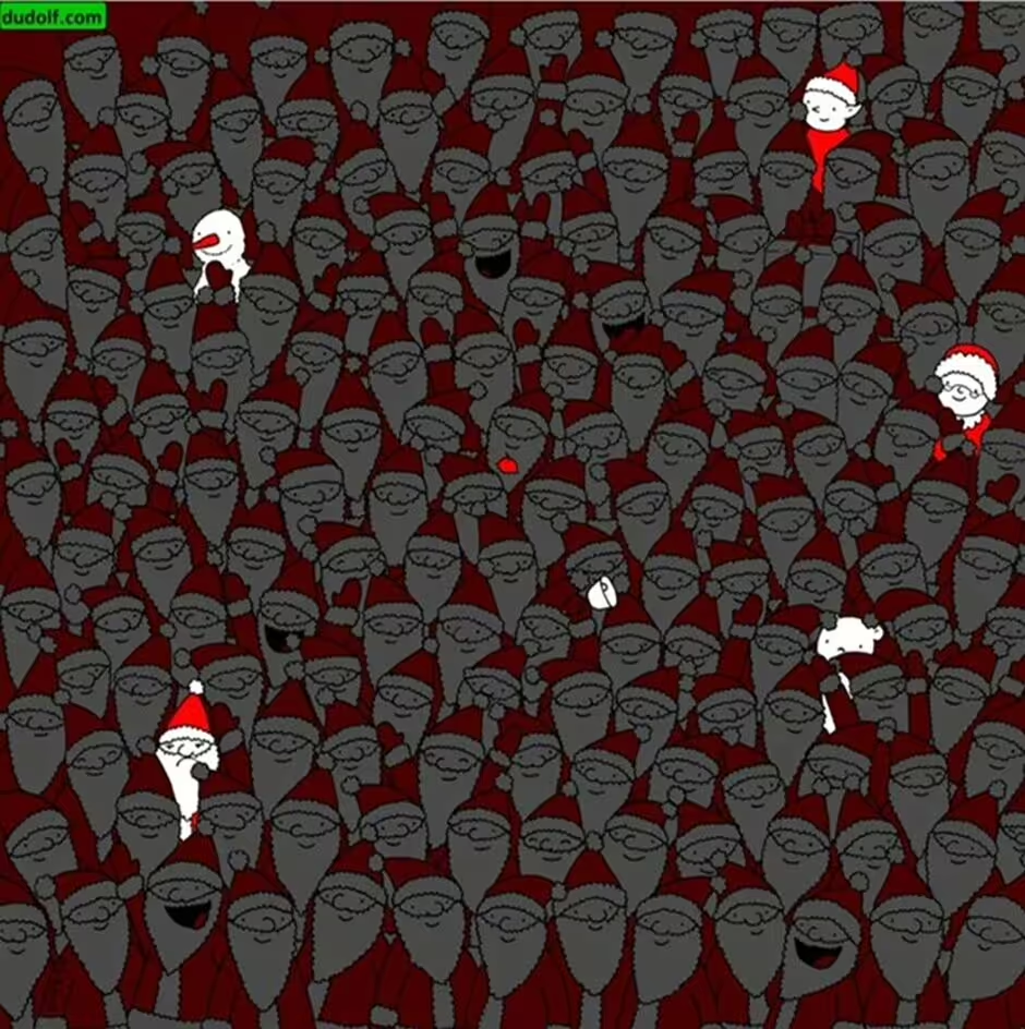 Кто спрятался между Санта Клаусами: веселая новогодняя головоломка