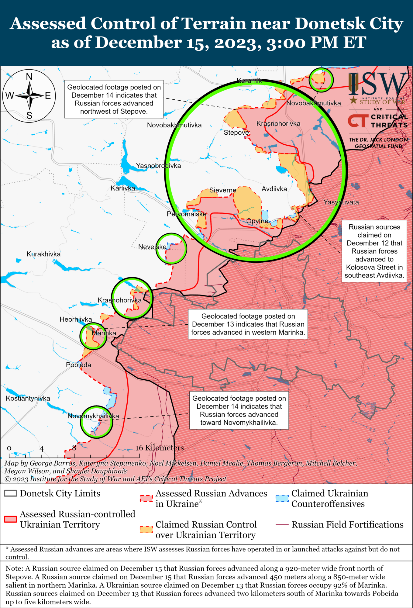Війська РФ просунулися під Авдіївкою, сили оборони утримують позиції на лівобережжі Херсонщини – ISW