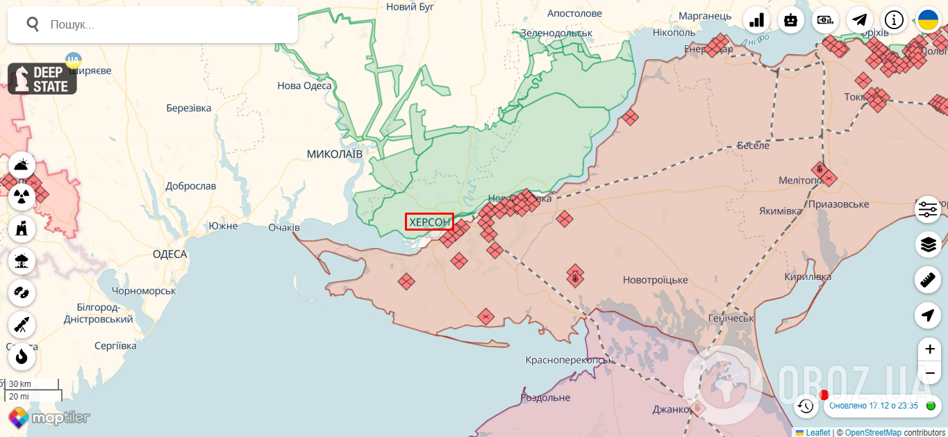 Херсон на карте боевых действий