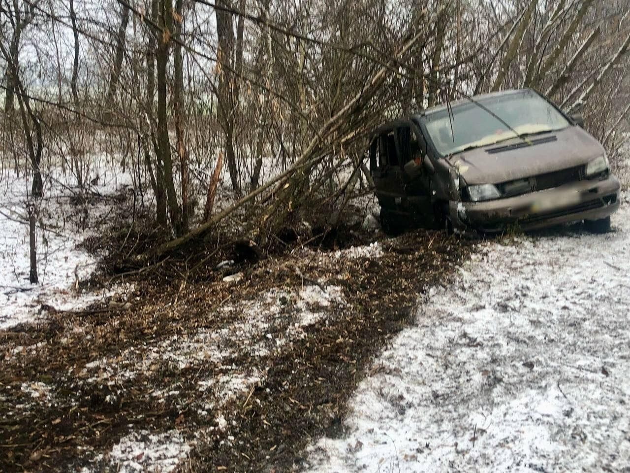 На Київщині Mercedes на швидкості з'їхав у кювет: машину зупинили дерева. Фото