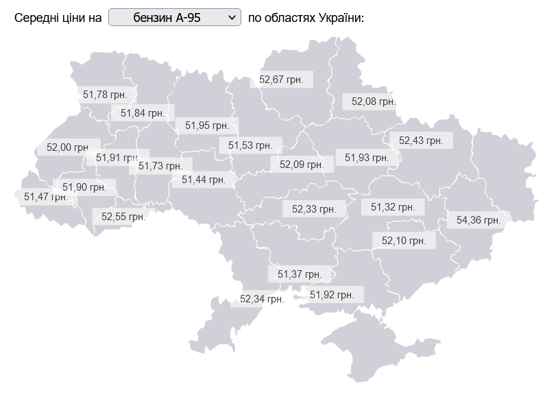 Скільки коштує бензин в областях