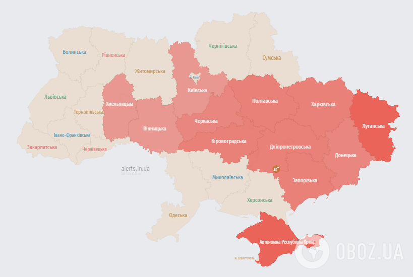 Тревога в Украине на 23:00 среды, 20 декабря