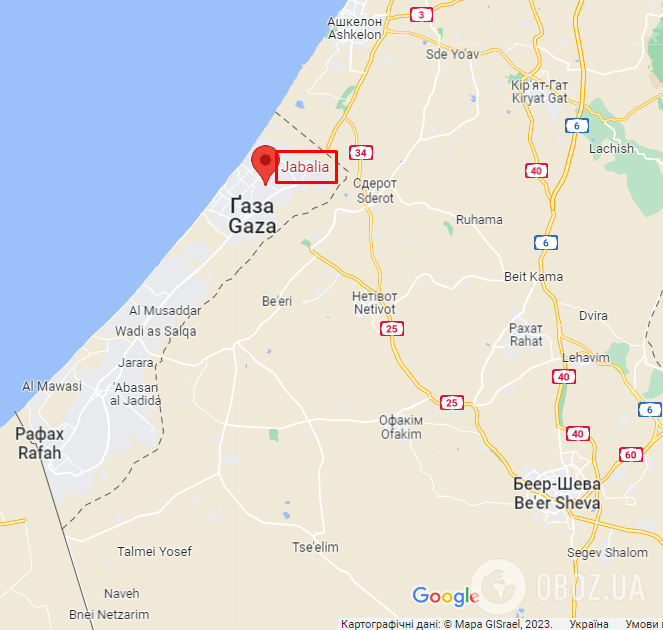Джебалия (сектор Газа) на карте