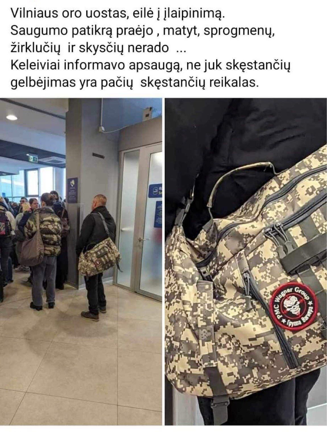В аэропорту Вильнюса мужчину сняли с самолета и оштрафовали за символику ЧВК "Вагнер". Фото