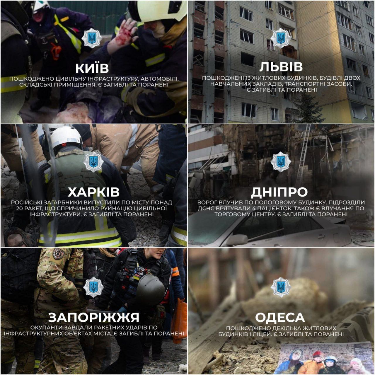 В Украине из-за массированной атаки РФ погибли 30 человек, еще 160 пострадали, среди них – дети. Фото и видео