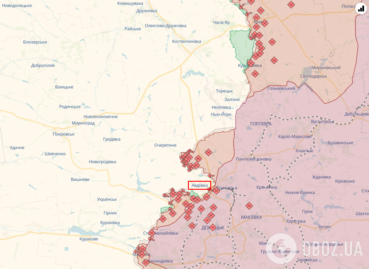 Авдіївка Донецької області на карті бойових дій