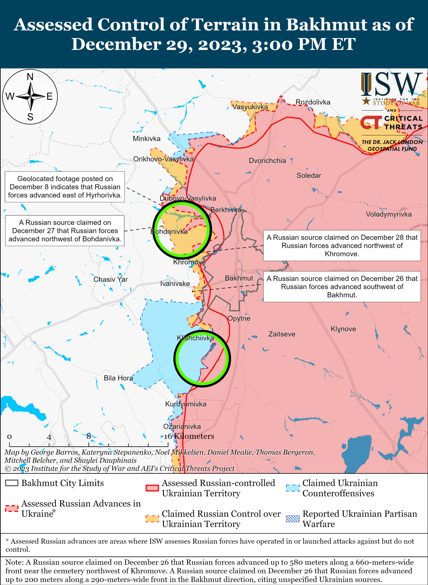 ВСУ продвинулись северо-восточнее Бахмута, у Авдеевки идут позиционные бои: анализ от ISW. Карта