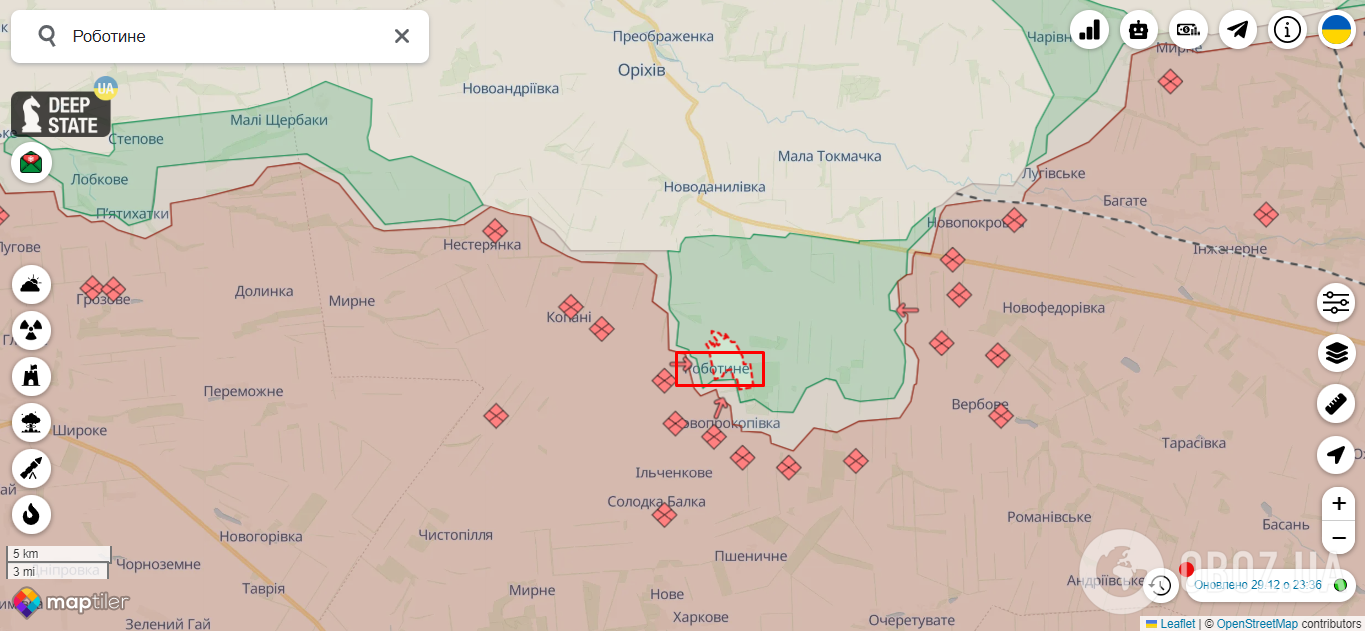 Село Роботине на карті бойових дій