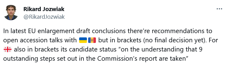 Йозвяк подтверждает, что ЕС может начать переговоры с Украиной о вступлении